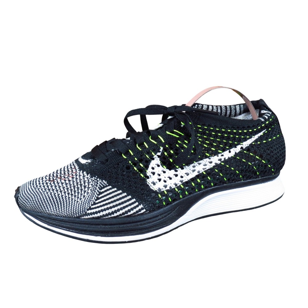 Nike Flyknit Racer Mens Running Shoes Sz 4.5 Racing Volt Black White 526628-011